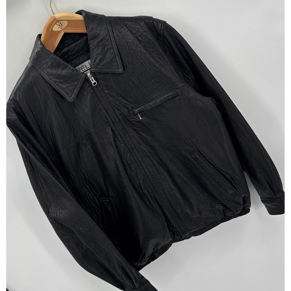 Pelle Studio Wilsons Leather Mens M Black Textured Full Zip Bomber Jacket